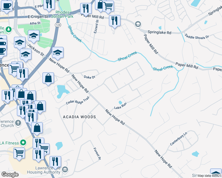 map of restaurants, bars, coffee shops, grocery stores, and more near 805 Wayside Drive in Lawrenceville