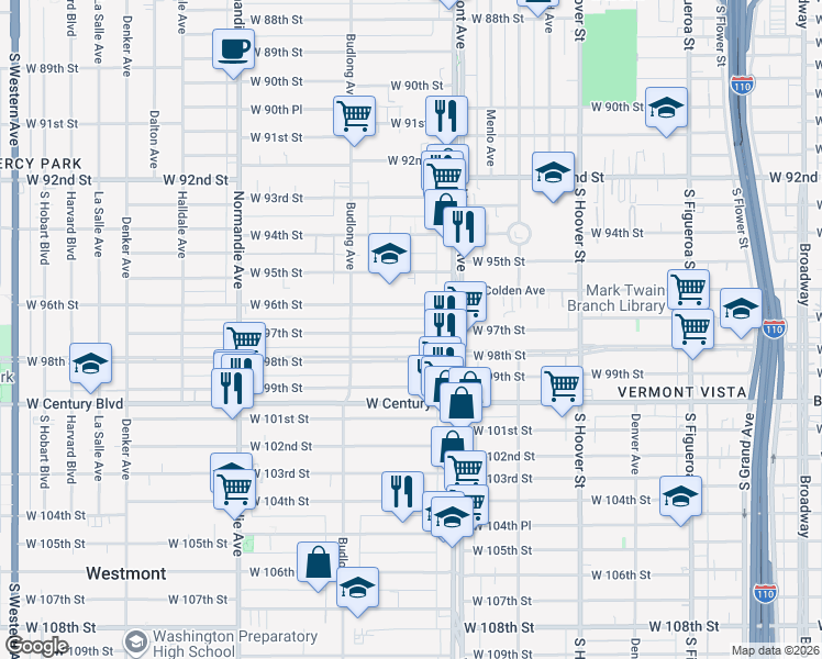 map of restaurants, bars, coffee shops, grocery stores, and more near in Los Angeles