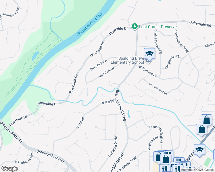 map of restaurants, bars, coffee shops, grocery stores, and more near 7081 Canonbury Place in Sandy Springs