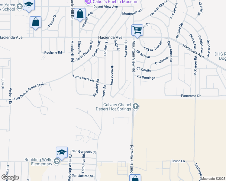 map of restaurants, bars, coffee shops, grocery stores, and more near 13840 Hermano Way in Desert Hot Springs