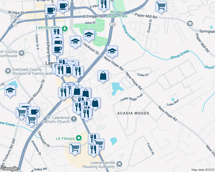 map of restaurants, bars, coffee shops, grocery stores, and more near 213 Yuba Walk in Lawrenceville