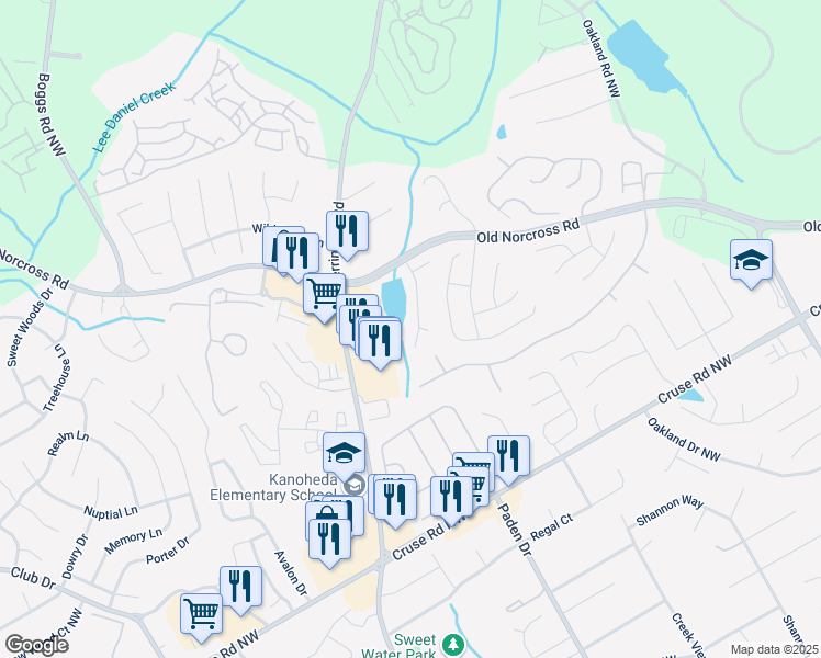 map of restaurants, bars, coffee shops, grocery stores, and more near 900 Melrose Park Place in Lawrenceville