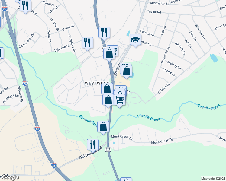 map of restaurants, bars, coffee shops, grocery stores, and more near 1247-1299 North Eden Drive in Cayce