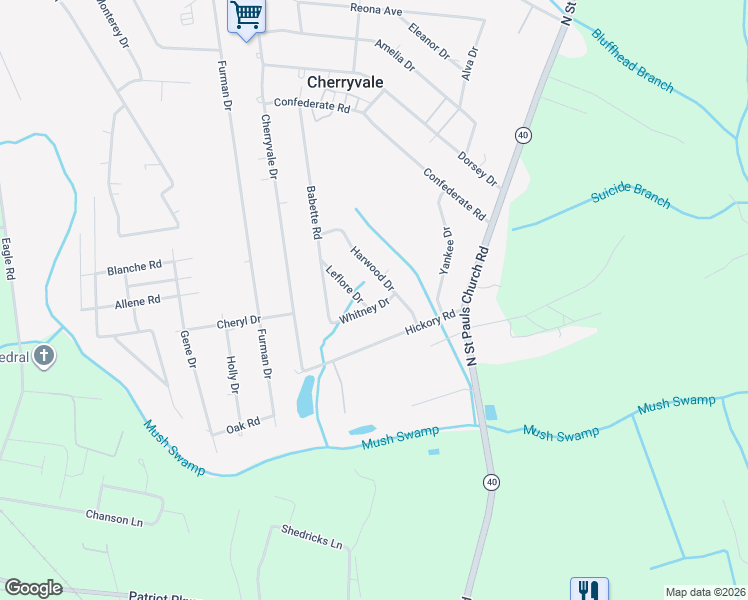 map of restaurants, bars, coffee shops, grocery stores, and more near 4249 Whitney Drive in Sumter