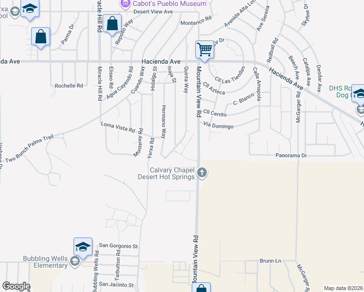 map of restaurants, bars, coffee shops, grocery stores, and more near 13836 Quinta Way in Desert Hot Springs