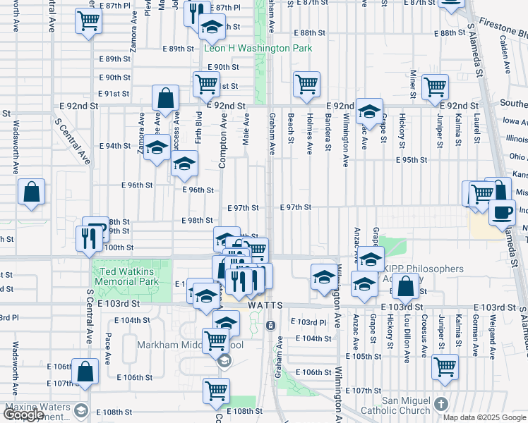 map of restaurants, bars, coffee shops, grocery stores, and more near 9705 Grandee Avenue in Los Angeles