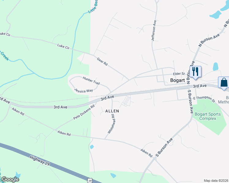 map of restaurants, bars, coffee shops, grocery stores, and more near 365 Osceola Avenue in Bogart