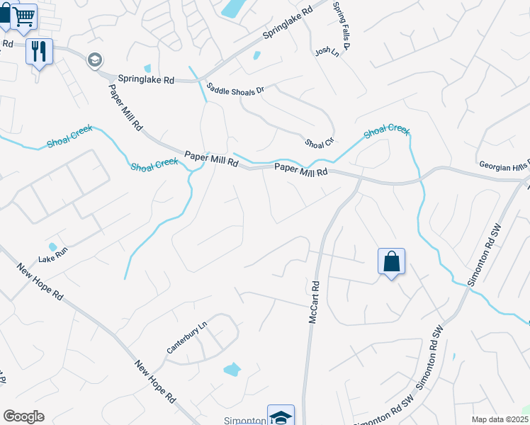 map of restaurants, bars, coffee shops, grocery stores, and more near 375 Paper Mill Drive Southeast in Lawrenceville