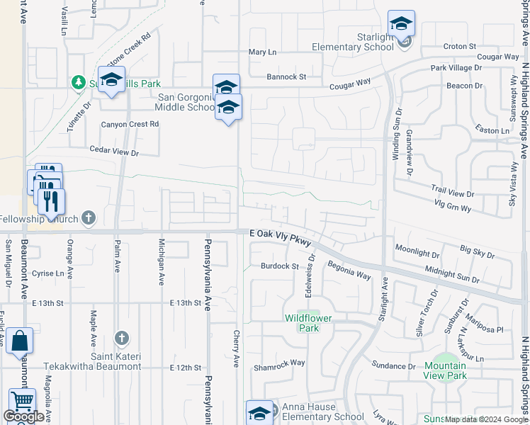 map of restaurants, bars, coffee shops, grocery stores, and more near 1433 Bittersweet Drive in Beaumont