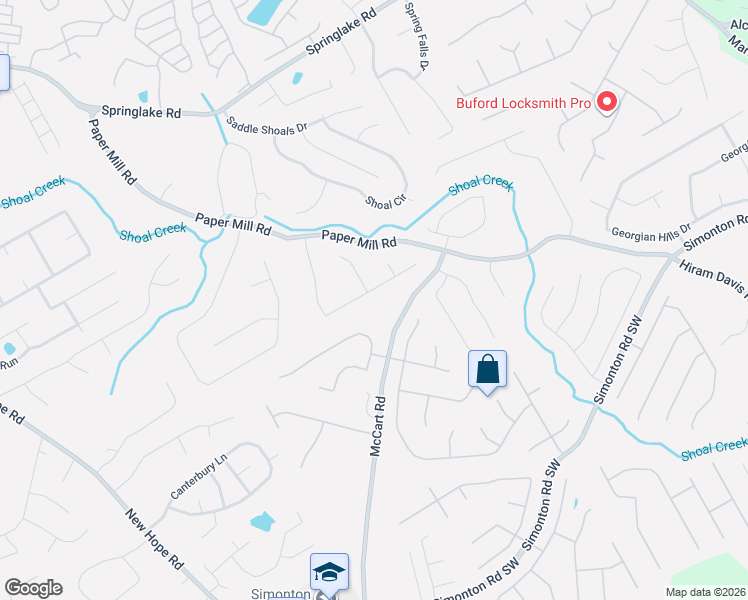 map of restaurants, bars, coffee shops, grocery stores, and more near 505 Paper Mill Drive Southeast in Lawrenceville