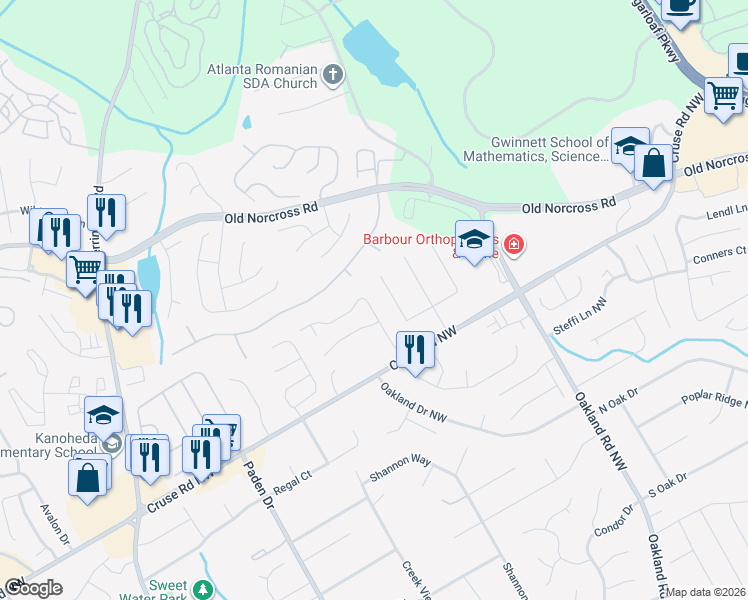 map of restaurants, bars, coffee shops, grocery stores, and more near 1015 Eagle Pointe Drive Northwest in Lawrenceville