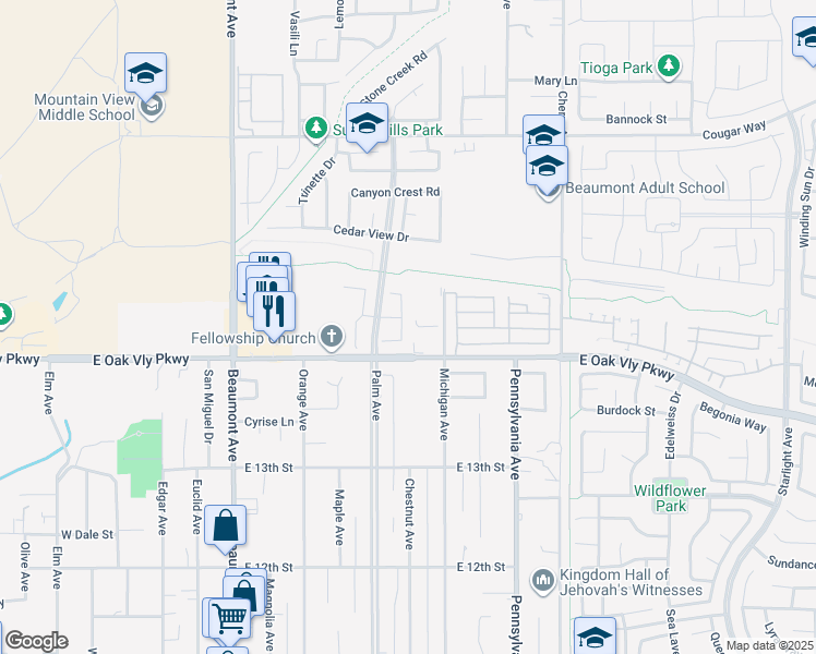 map of restaurants, bars, coffee shops, grocery stores, and more near 1410 Deborah Place in Beaumont