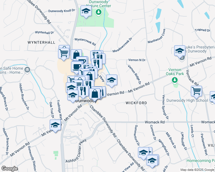 map of restaurants, bars, coffee shops, grocery stores, and more near 1513 Prestwick Lane in Atlanta