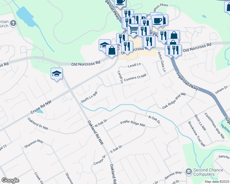 map of restaurants, bars, coffee shops, grocery stores, and more near 799 Steffi Court Northwest in Lawrenceville