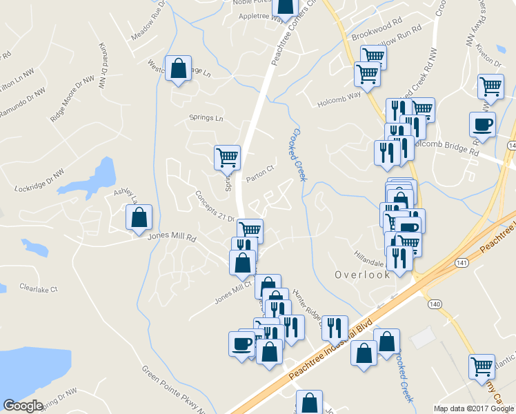 map of restaurants, bars, coffee shops, grocery stores, and more near 1511 Glenleaf Drive in Norcross