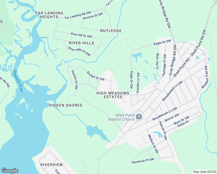 map of restaurants, bars, coffee shops, grocery stores, and more near 1269 High Street Southwest in Shallotte