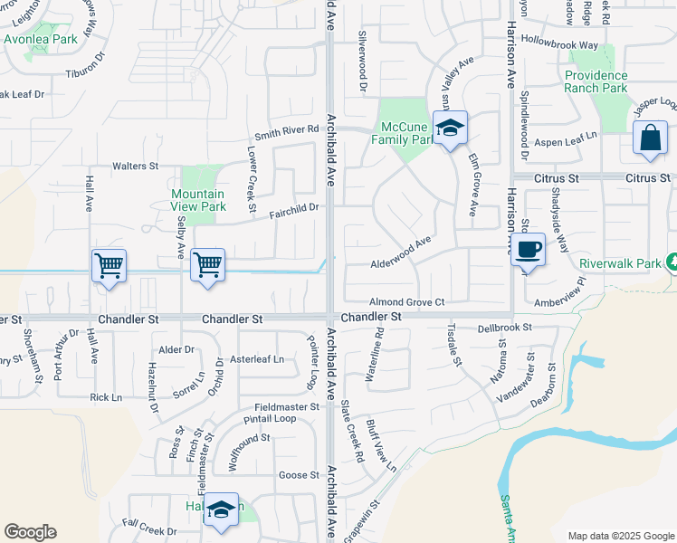 map of restaurants, bars, coffee shops, grocery stores, and more near 7711 Coffeeberry Drive in Corona