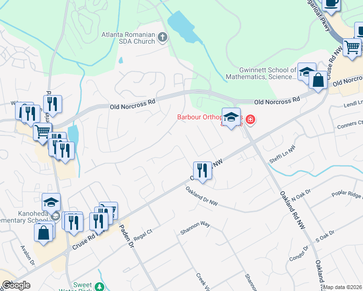 map of restaurants, bars, coffee shops, grocery stores, and more near 1015 Eagle Pointe Drive Northwest in Lawrenceville