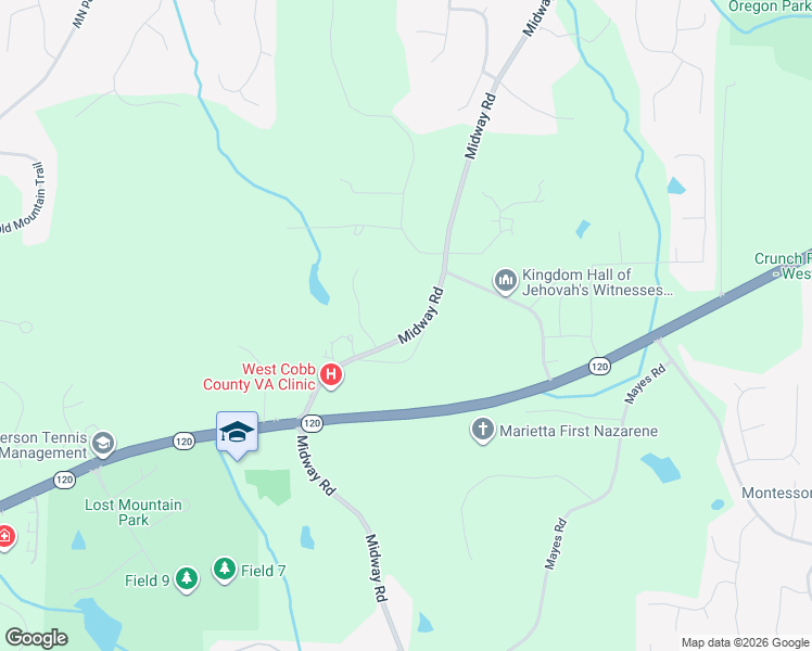 map of restaurants, bars, coffee shops, grocery stores, and more near 250 Midway Road in Marietta