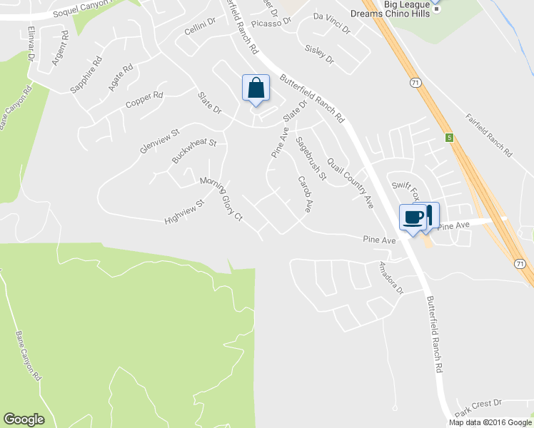 map of restaurants, bars, coffee shops, grocery stores, and more near 16819 Tamarind Court in Chino Hills