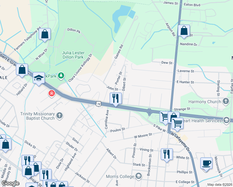 map of restaurants, bars, coffee shops, grocery stores, and more near 1013 Porter Street in Sumter