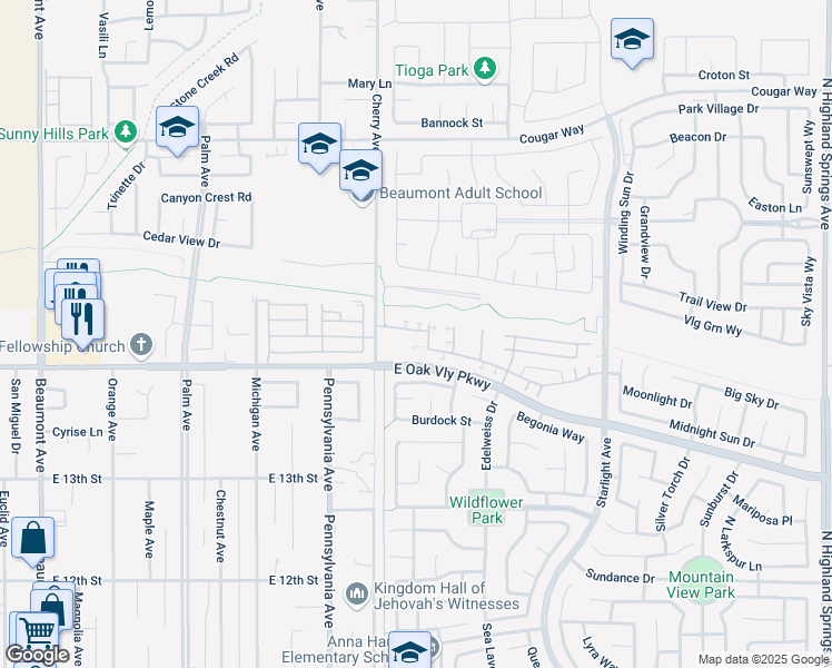 map of restaurants, bars, coffee shops, grocery stores, and more near 1431 Bittersweet Drive in Beaumont