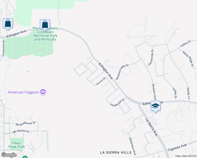 map of restaurants, bars, coffee shops, grocery stores, and more near 11256 Coolwater Drive in Riverside