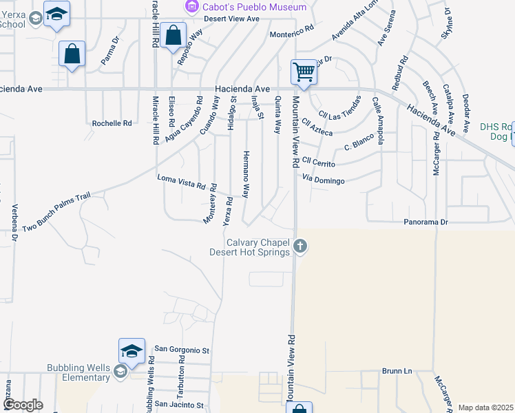 map of restaurants, bars, coffee shops, grocery stores, and more near 13840 Hermano Way in Desert Hot Springs