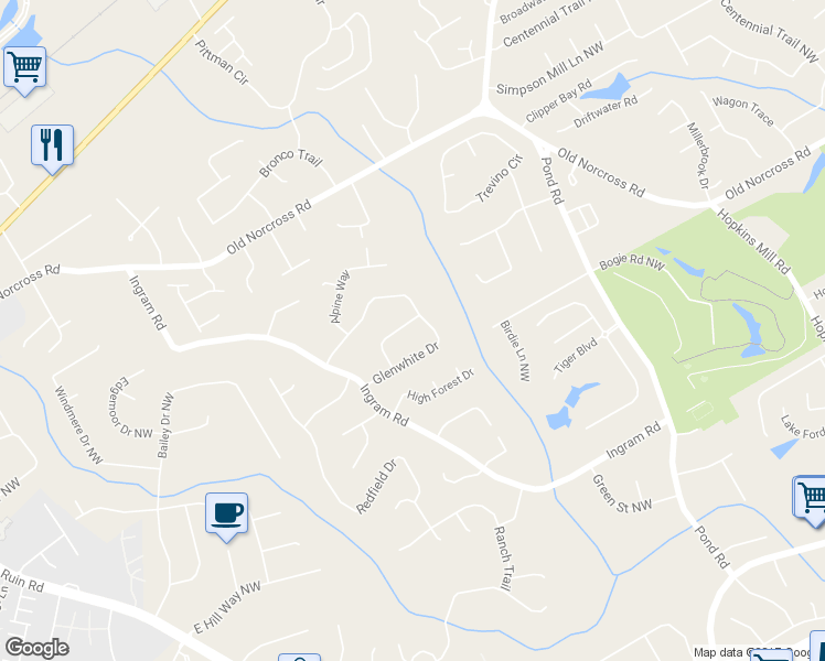 map of restaurants, bars, coffee shops, grocery stores, and more near 4876 Duncan Wood Dr in Duluth