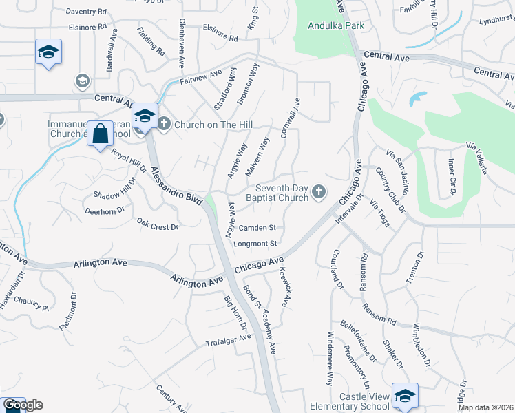 map of restaurants, bars, coffee shops, grocery stores, and more near 5752 Roxbury Place in Riverside