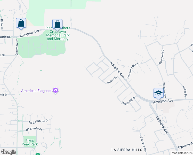 map of restaurants, bars, coffee shops, grocery stores, and more near 11286 Cadbury Drive in Riverside