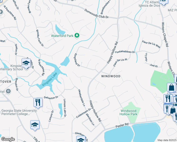 map of restaurants, bars, coffee shops, grocery stores, and more near 2479 Kingsland Drive in Atlanta