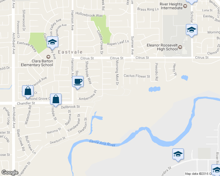 map of restaurants, bars, coffee shops, grocery stores, and more near 13558 Potter Creek Drive in Corona