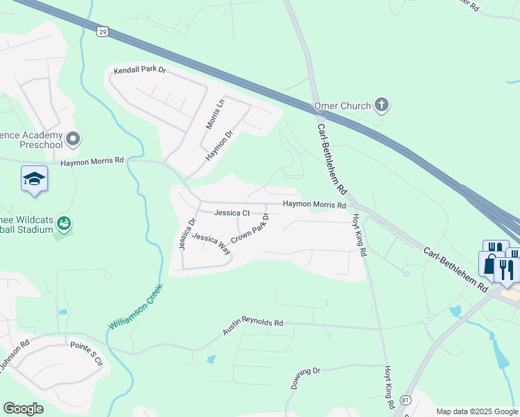 map of restaurants, bars, coffee shops, grocery stores, and more near 1709 Jessica Ct in Winder