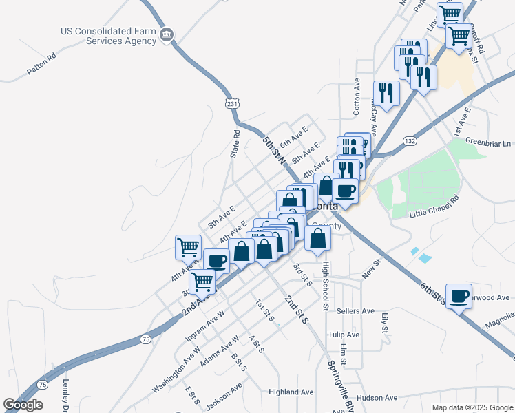 map of restaurants, bars, coffee shops, grocery stores, and more near 400 3rd Street North in Oneonta