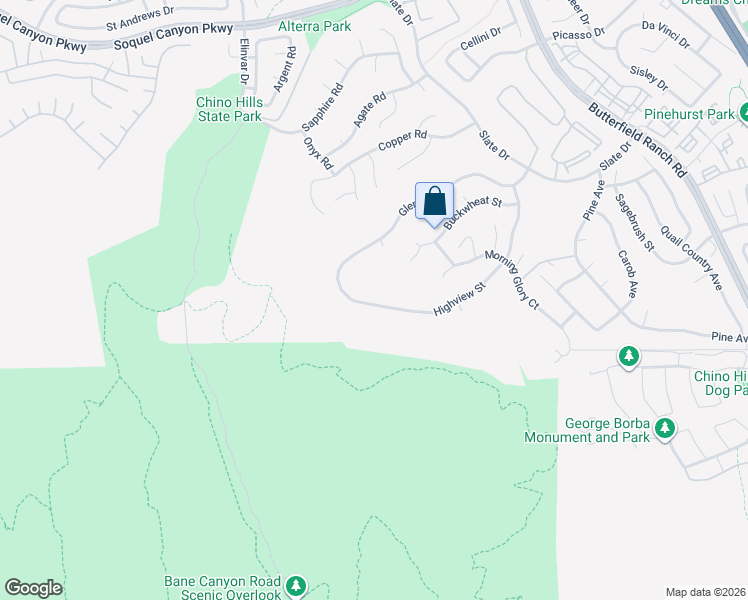 map of restaurants, bars, coffee shops, grocery stores, and more near 4936 Highview Street in Chino Hills