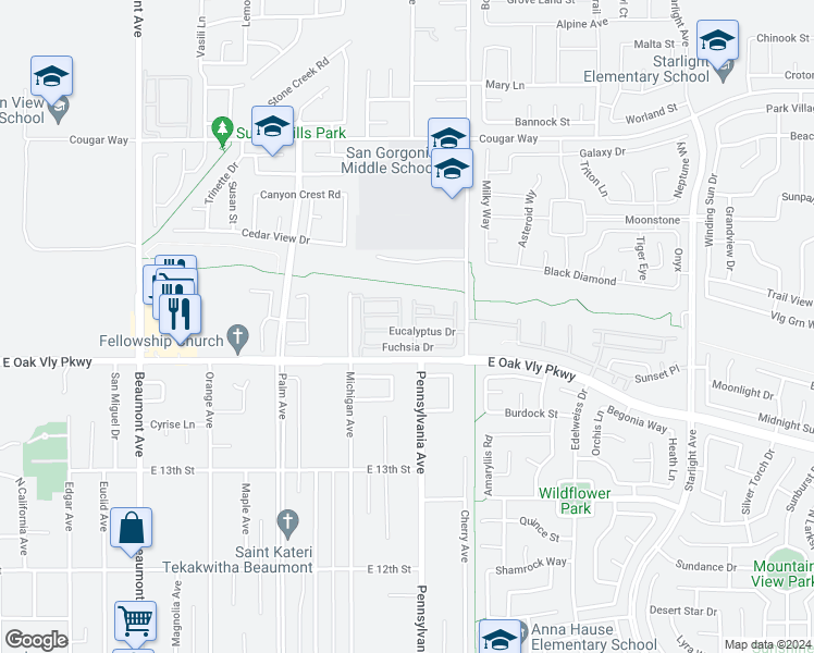 map of restaurants, bars, coffee shops, grocery stores, and more near 1444 Michigan Avenue in Beaumont