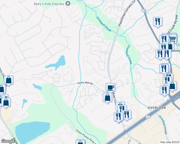 map of restaurants, bars, coffee shops, grocery stores, and more near 2100 Concepts 21 Drive in Norcross