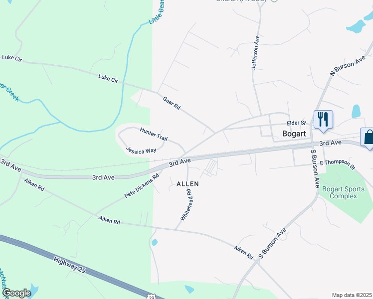map of restaurants, bars, coffee shops, grocery stores, and more near 365 Osceola Avenue in Bogart