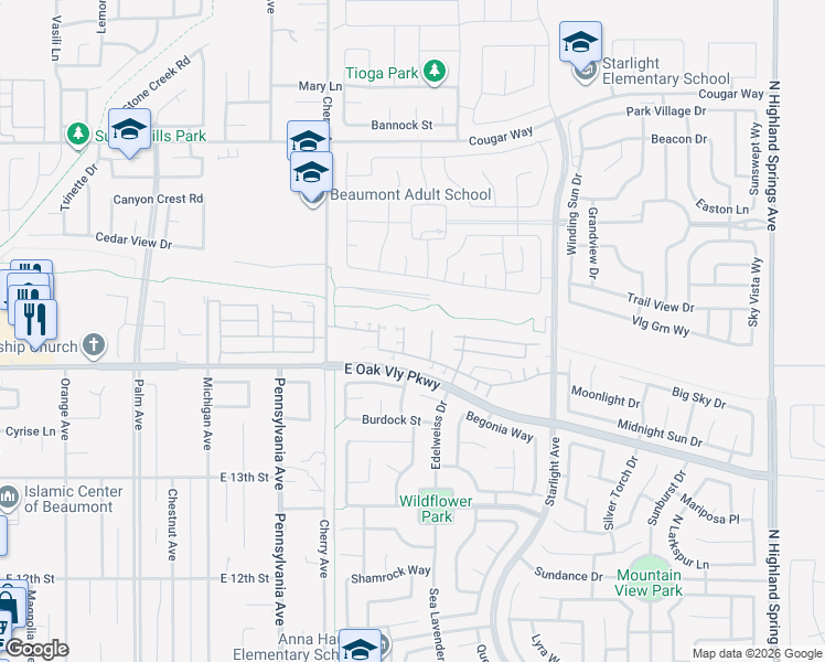map of restaurants, bars, coffee shops, grocery stores, and more near 1448 Allium Court in Beaumont