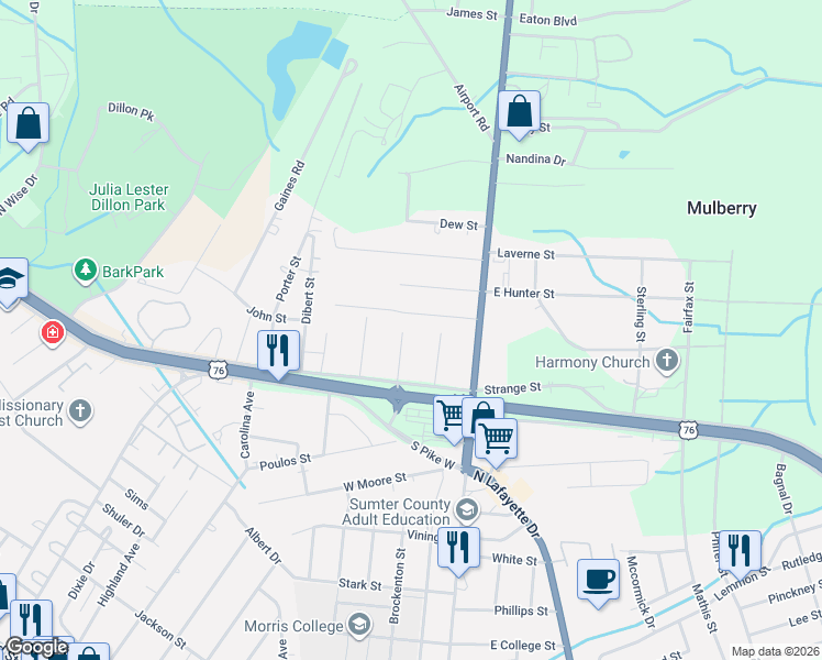 map of restaurants, bars, coffee shops, grocery stores, and more near 1021 Bordeaux Avenue in Sumter