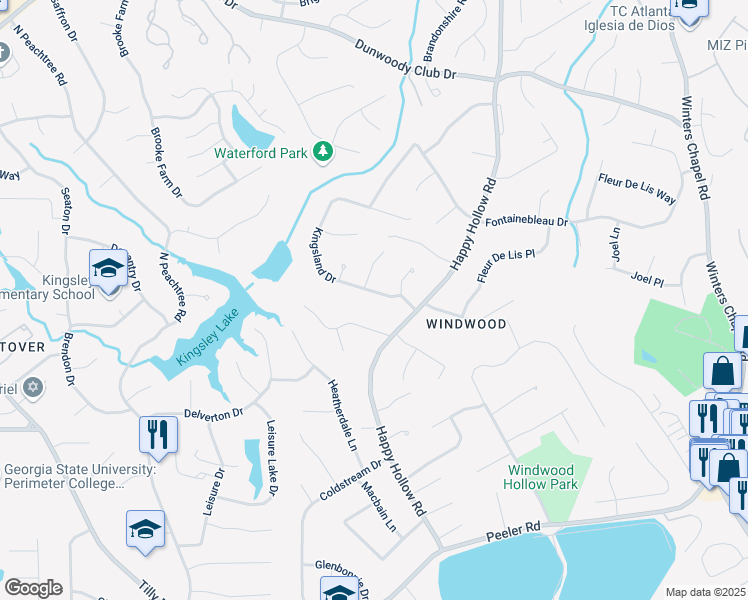 map of restaurants, bars, coffee shops, grocery stores, and more near 2479 Kingsland Drive in Atlanta