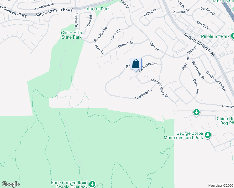 map of restaurants, bars, coffee shops, grocery stores, and more near 4936 Highview Street in Chino Hills