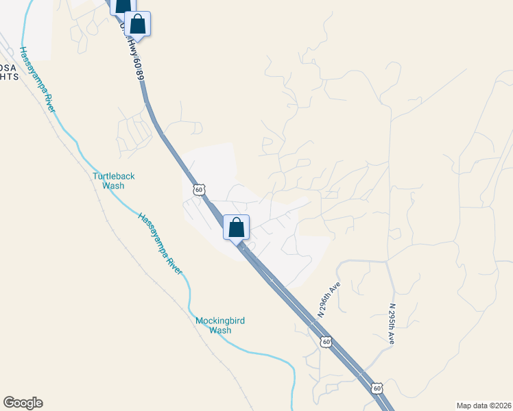 map of restaurants, bars, coffee shops, grocery stores, and more near 51330 Mockingbird Trail in Wickenburg