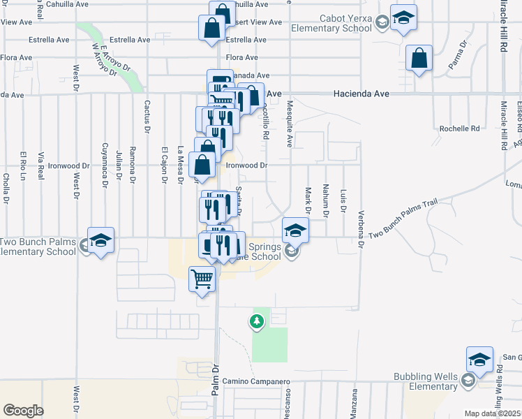 map of restaurants, bars, coffee shops, grocery stores, and more near 13725 Richard Way in Desert Hot Springs
