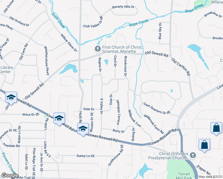 map of restaurants, bars, coffee shops, grocery stores, and more near 2801 Dale Drive in Marietta