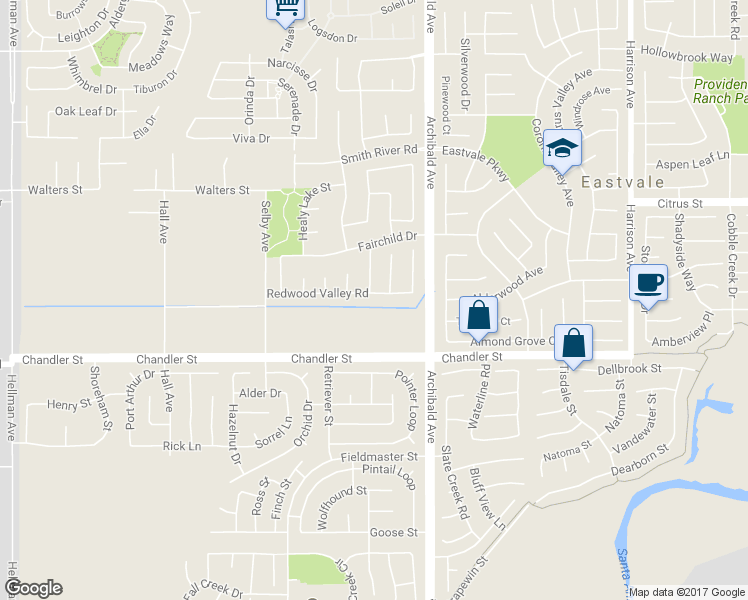 map of restaurants, bars, coffee shops, grocery stores, and more near 14283 Redwood Valley Road in Corona