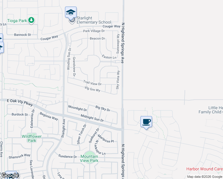 map of restaurants, bars, coffee shops, grocery stores, and more near 1518 Kylemore Way in Beaumont