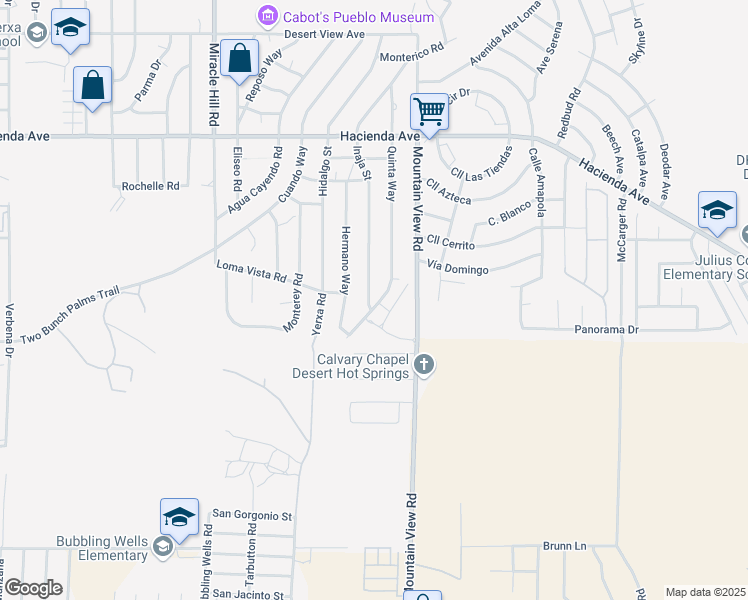 map of restaurants, bars, coffee shops, grocery stores, and more near Quinta Way in Desert Hot Springs