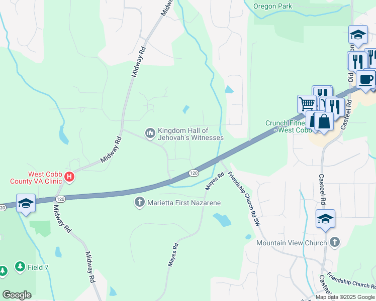 map of restaurants, bars, coffee shops, grocery stores, and more near 380 Parkside Meadow Drive in Marietta
